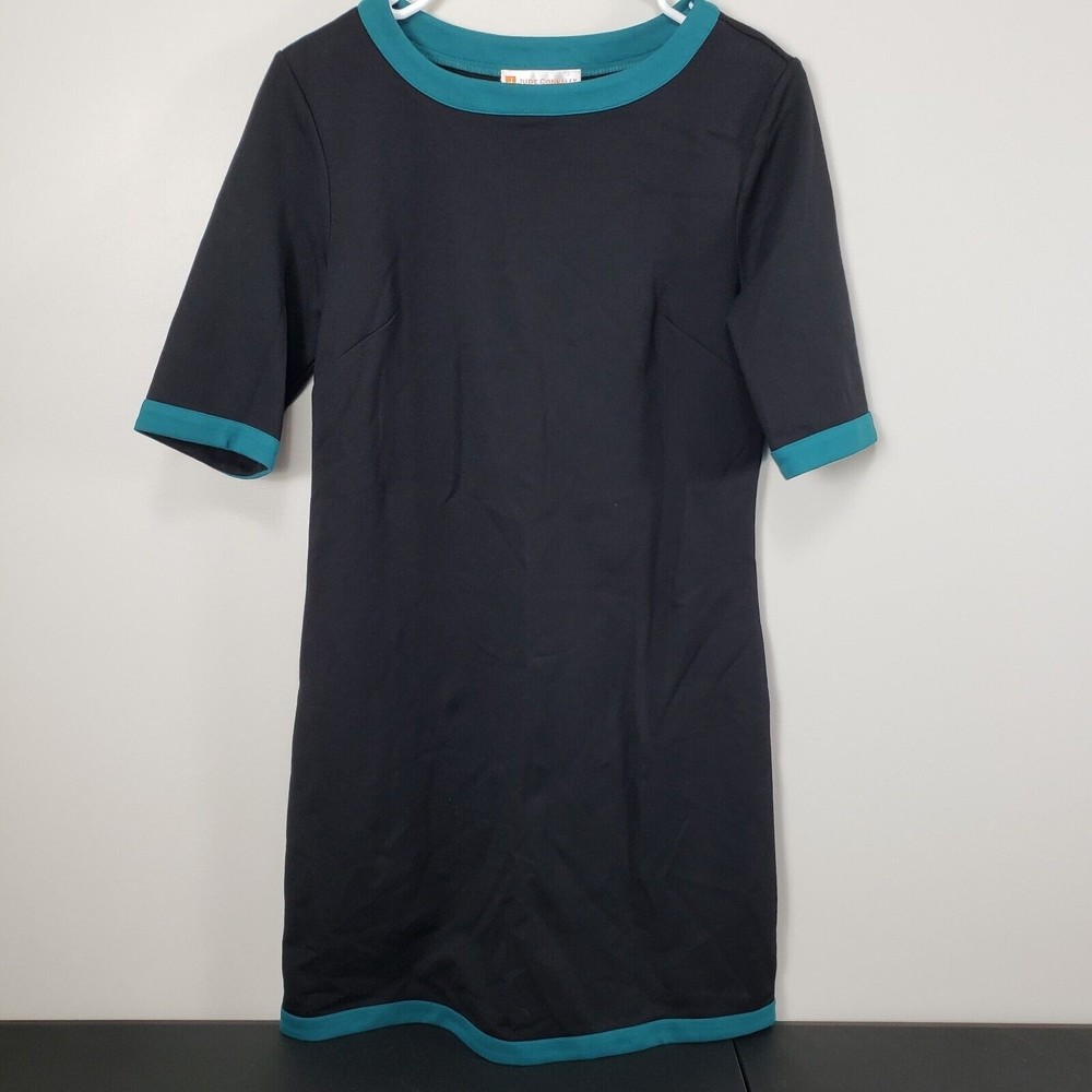 NWT Jude Connally Ponte Knit Shift Dress Black with Green Trim Size S